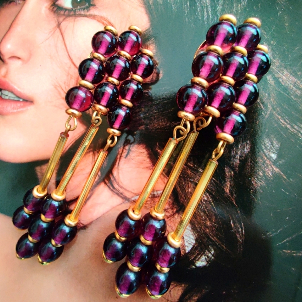 VTG KIEN artisan amethyst glass Earrings EUC